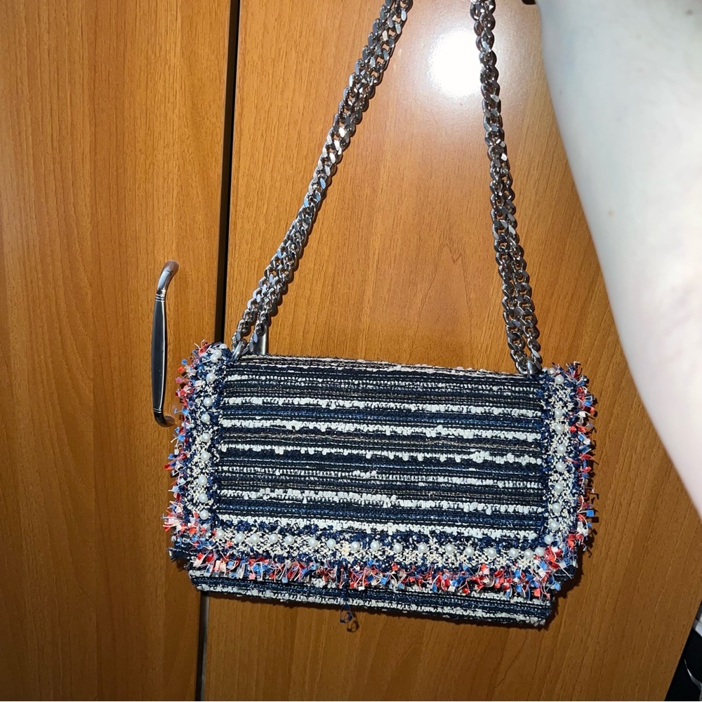 Zara Multi-Color Tweed Chain Shoulder Bag